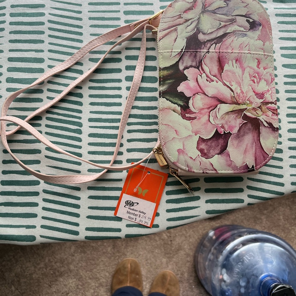 Floral Crossbody Bag with Pink Strap